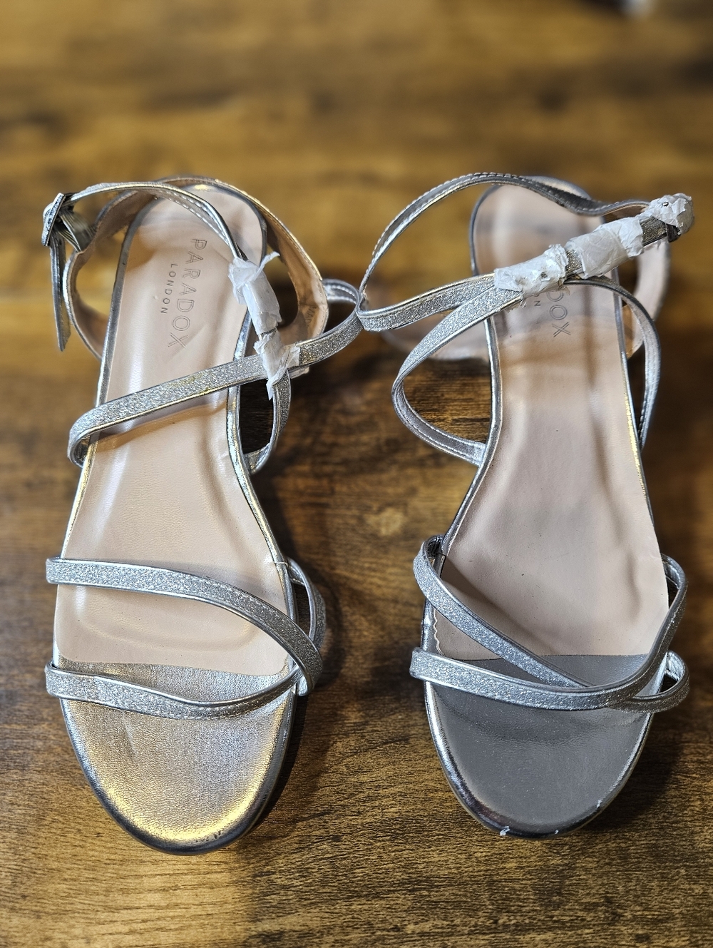 Paradox London Womens Kadie Strappy Slingback Metallic Silver Wedged Sandals NEW